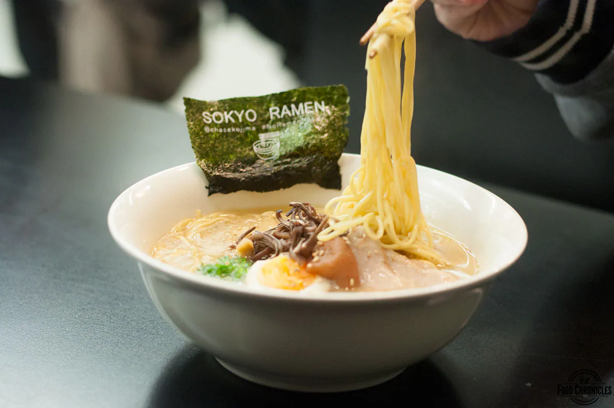 Gyokairui Tonkotsu Ramen with pork, chicken & seafood daishi, pork cheek chashu, egg, nori, shallots and black funus