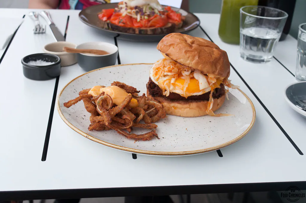 left of field pork schnitzel burger