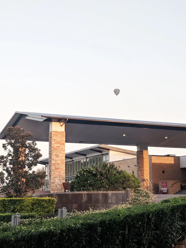 Casual hot air balloon rolling over the Crowne Plaza