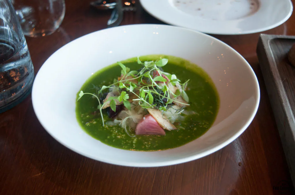Savoury Porridge with garlic & parsley butter, grilled abalone, pickled beetroot & fennel