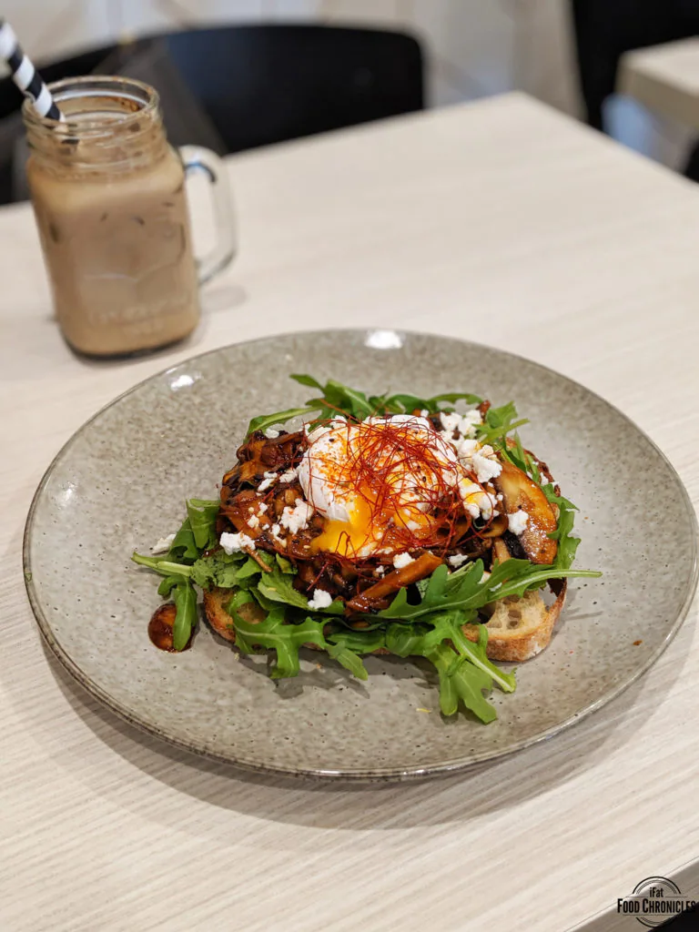 Sauteed spicy miso butter mushrooms on sourdough