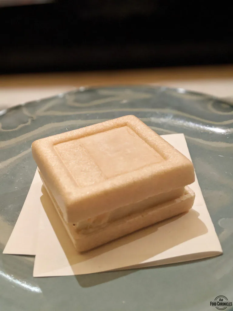 Monaka with coffee syrup and chocolate