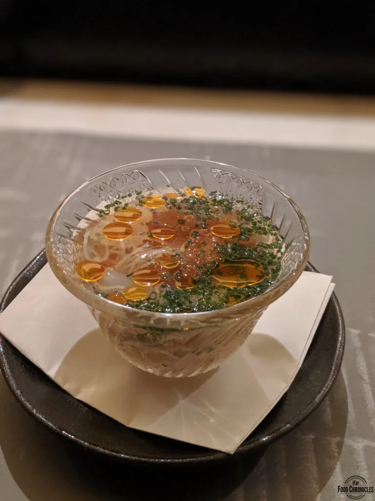 Scampi and somen noodles with roe