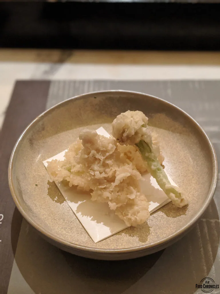 Pumpkin, cauliflower and flathead tempura