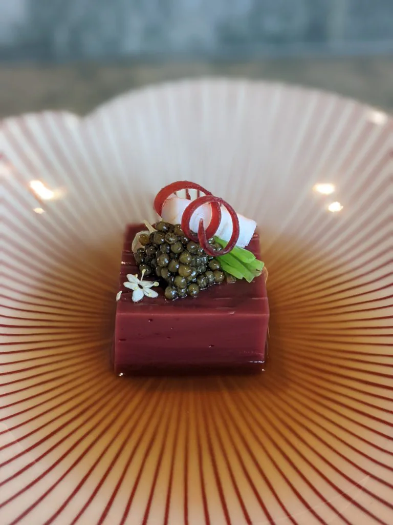 Beetroot tofu with caviar