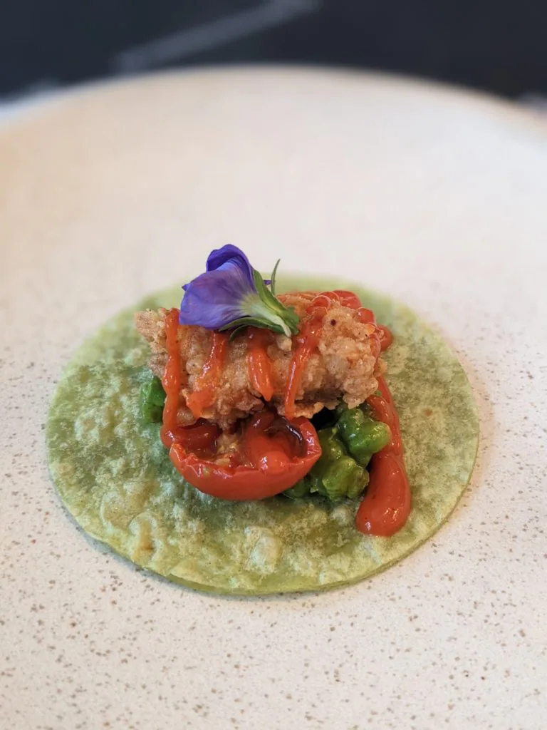 Twister Sister with micro tender, lettuce and pearl barley risotto, sun dried tomato and pepper mayo