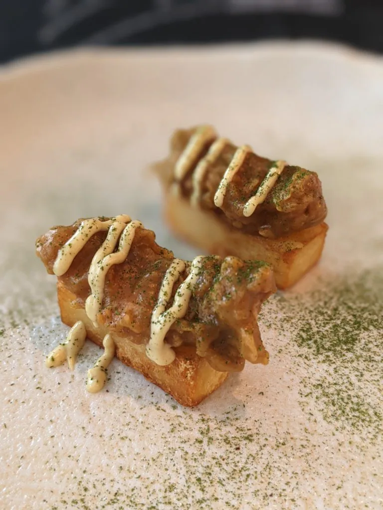 Zinger Katsu. Micro Zinger, katsu jus, curry mayo, dill all on a potato pillow