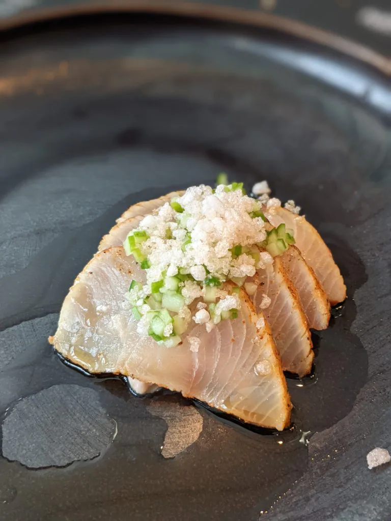 Zinger Kingfish with smoked yogurt slaw and lobster pow pow