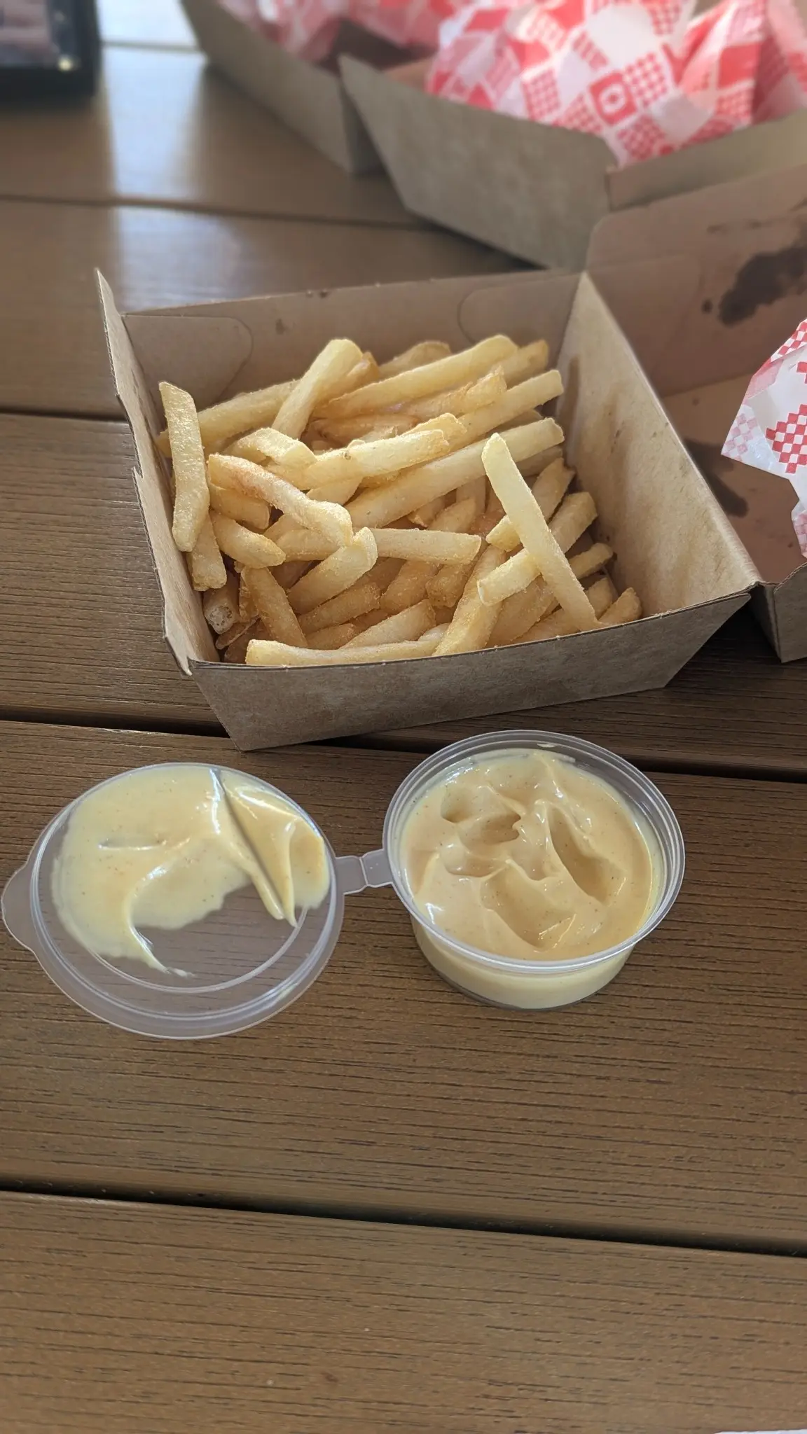 Fresh fries with Feel Good burger sauce at Feel Good Burgers in Rhodes