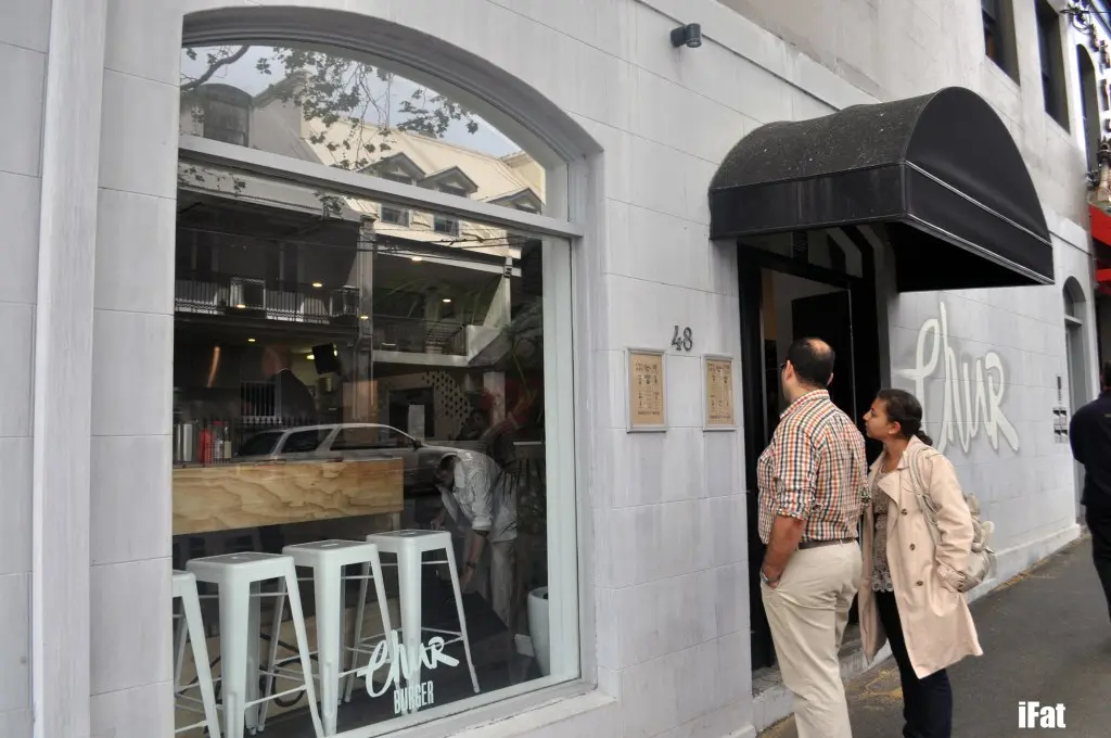 Chur Burger in Surry Hills — pulled pork burger and venue photograph