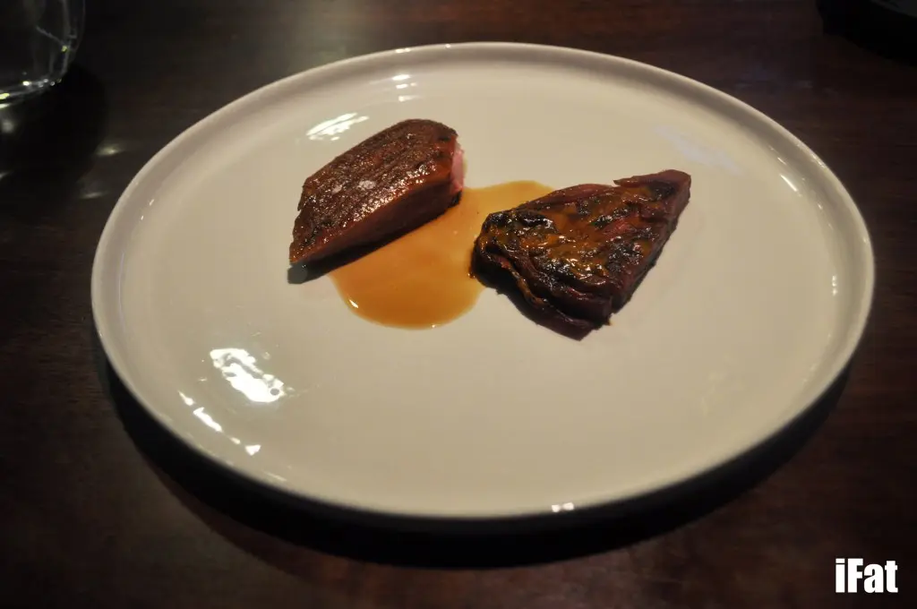 Slow cooked duck with red cabbage and bbq sauce made out of pumpkin