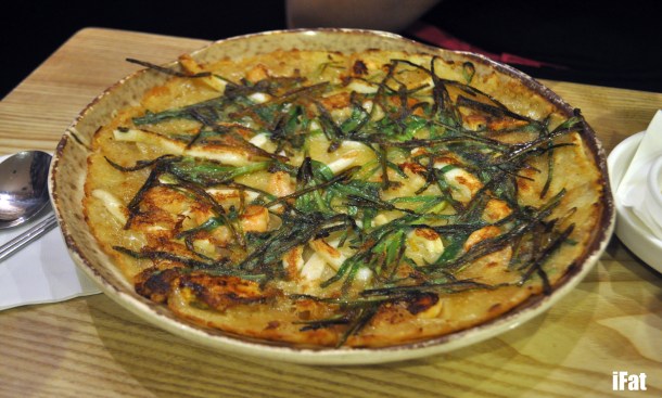 Seafood and leek pancake