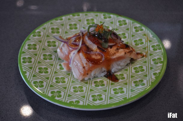 Seared salmon belly