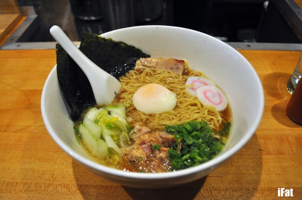 Momofuku Ramen with pork belly, pork shoulder and poached egg.