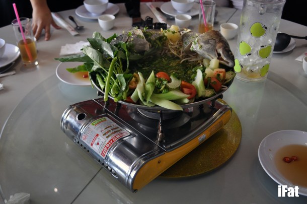 Sweet and Sour Fish Soup with a muderer's row of vegetables.