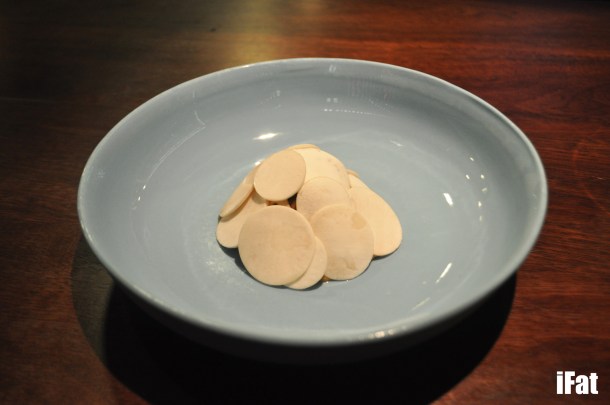 Shaved mushrooms, blood pudding and celeriac