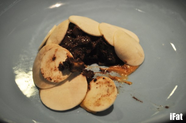 Shaved mushrooms, blood pudding and celeriac